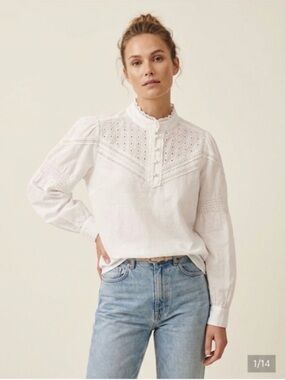 Cream Scandinavian Denmark Brand Boho Chic Eyelet Blouse size 44/ US 12 White